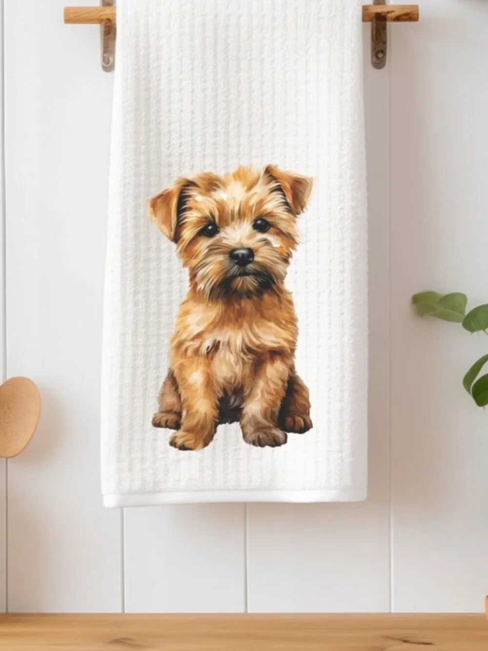 Norfolk Terrier Puppy Waffle Weave Decorative Kitchen Tea Towel